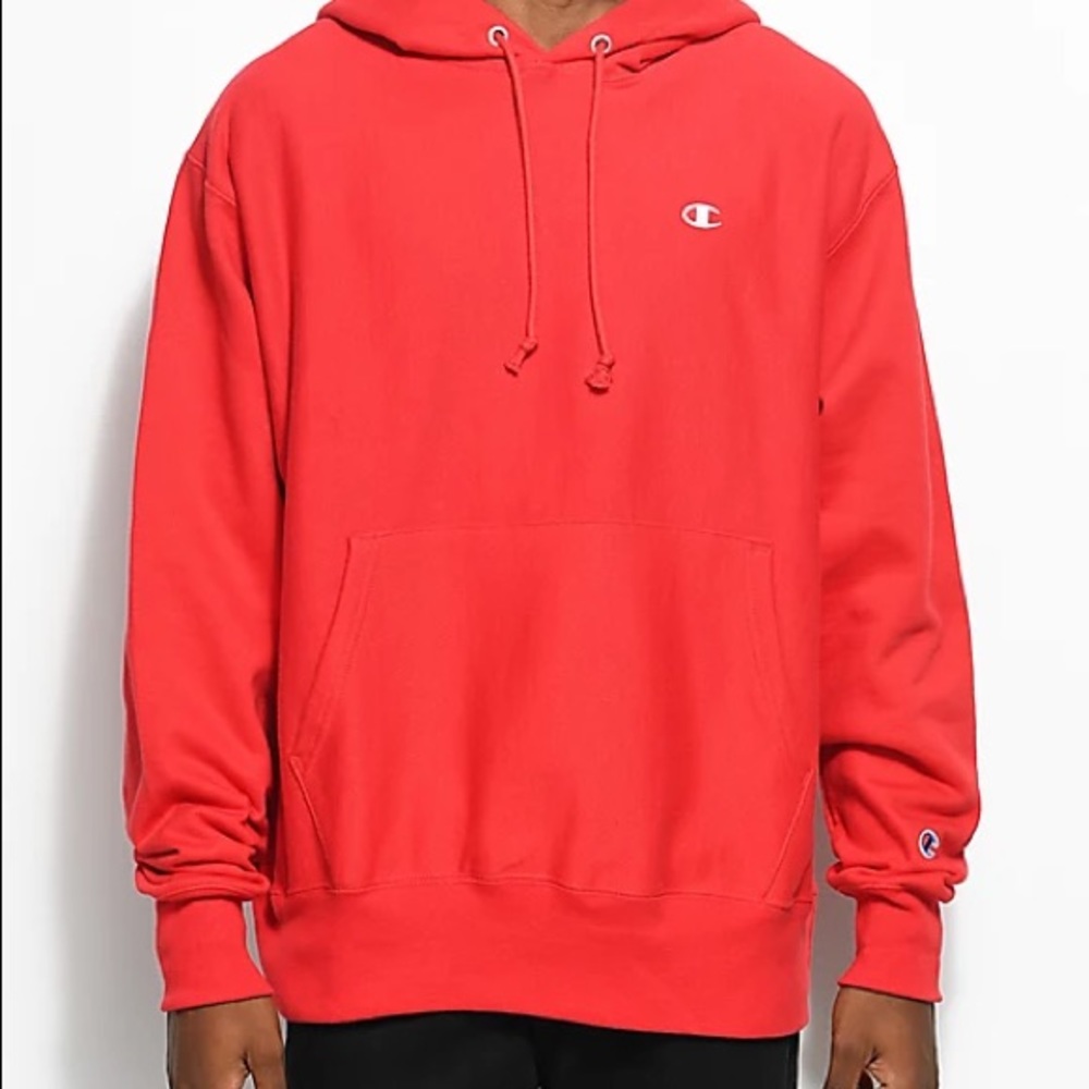 Bring orange/red reverse weave hooded sweatshirt